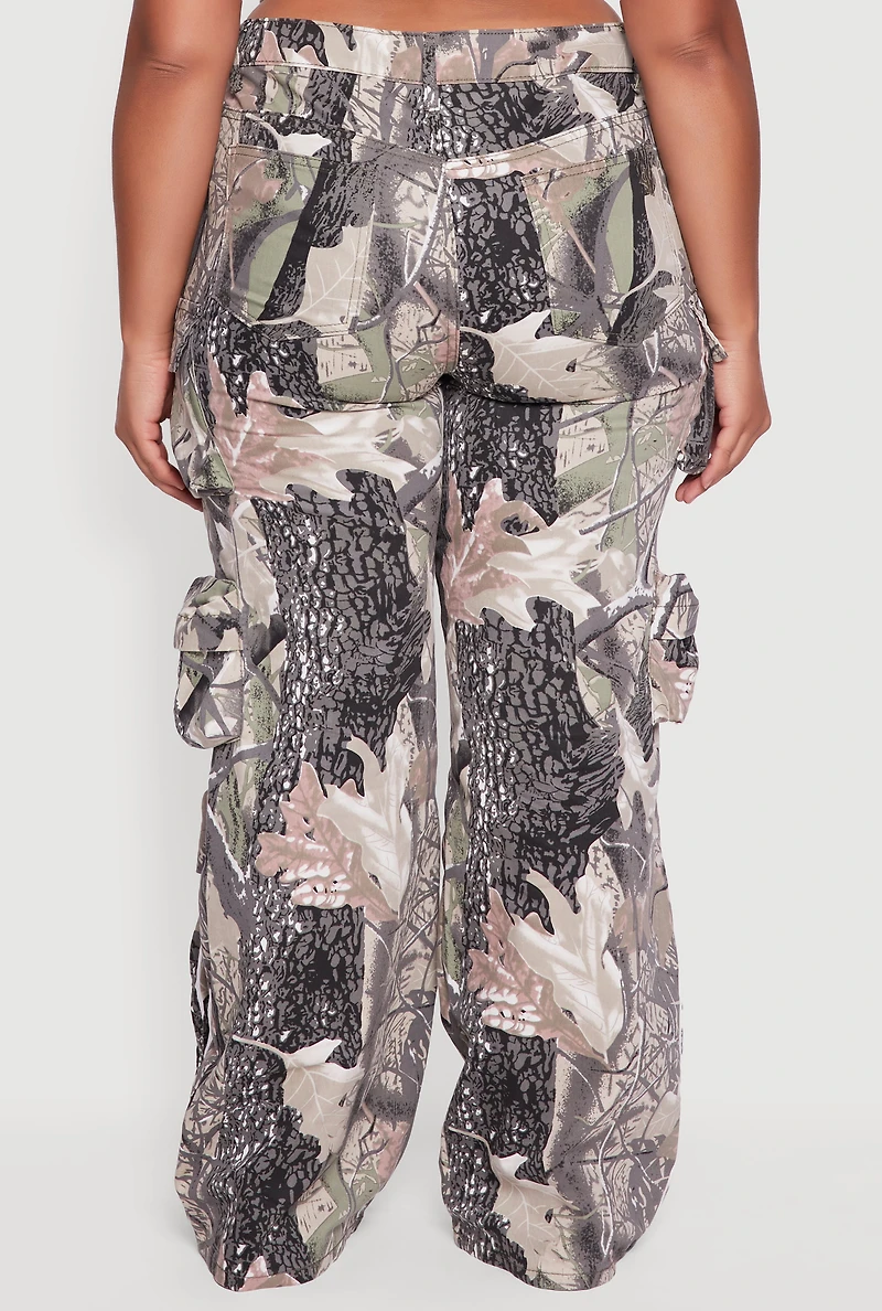 Womens Plus Size VIP Camo Wide Leg Utility Pants, Multi, Size 24