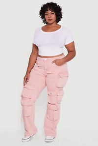 Womens Plus VIP Mineral Wash Utility Jeans, Pink,