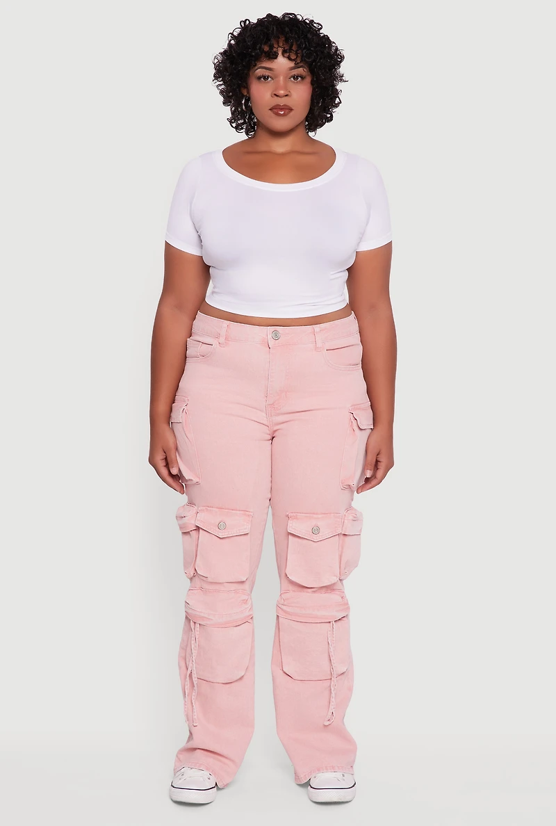 Womens Plus VIP Mineral Wash Utility Jeans, Pink,