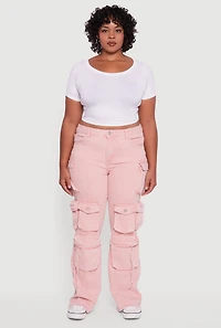 Womens Plus VIP Mineral Wash Utility Jeans, Pink,