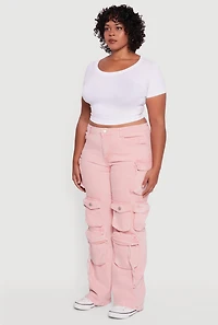Womens Plus VIP Mineral Wash Utility Jeans, Pink,