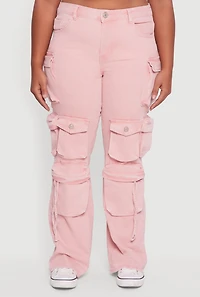 Womens Plus VIP Mineral Wash Utility Jeans, Pink,