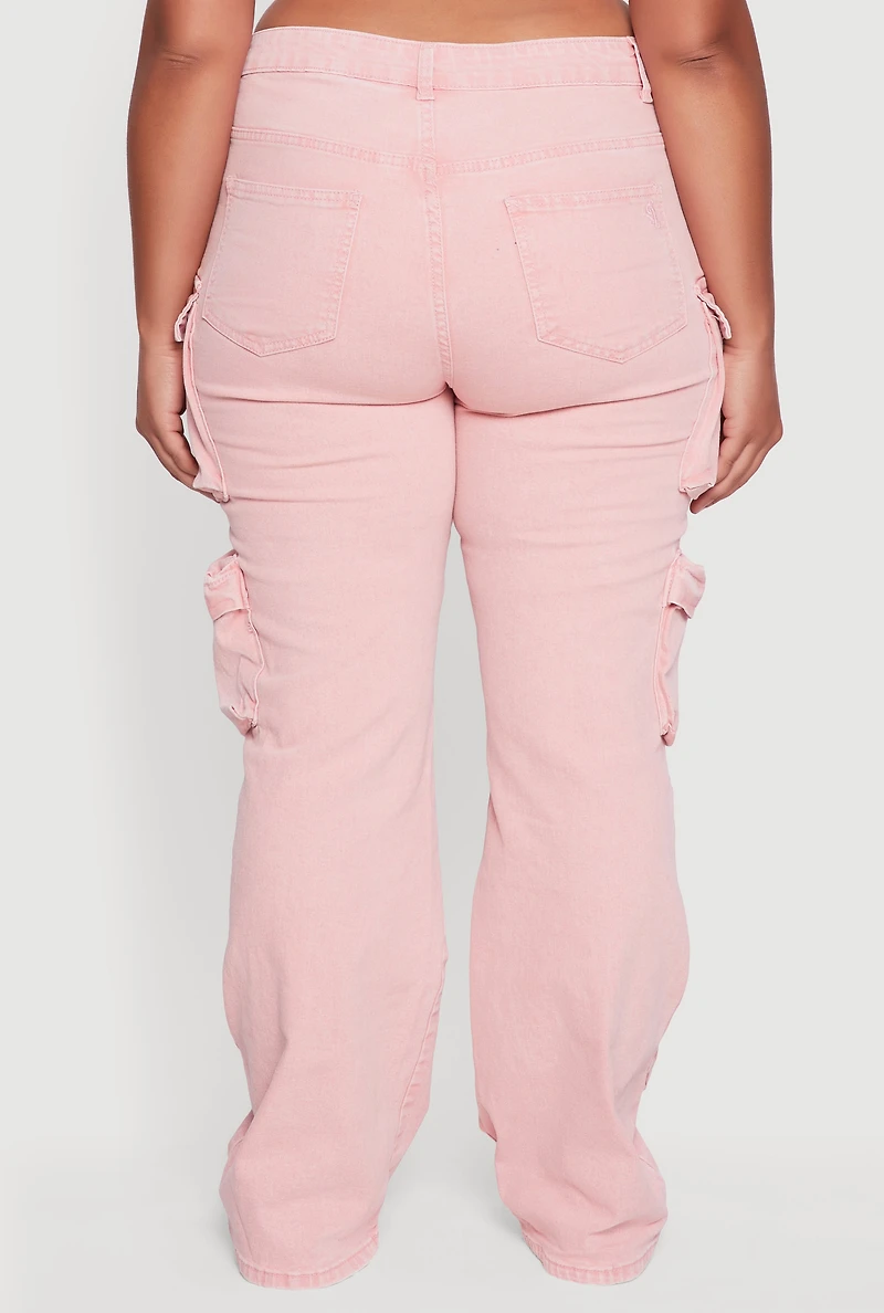 Womens Plus VIP Mineral Wash Utility Jeans, Pink,