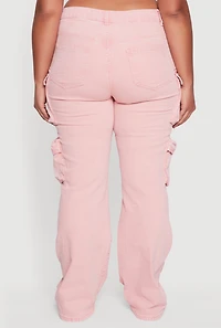 Womens Plus VIP Mineral Wash Utility Jeans, Pink,