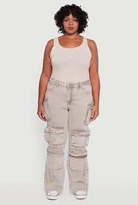 Womens Plus Size VIP Mineral Wash Straight Leg Utility Jeans, Brown, Size 19-20