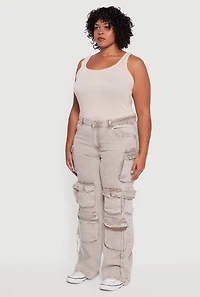 Womens Plus Size VIP Mineral Wash Straight Leg Utility Jeans, Brown, Size 19-20