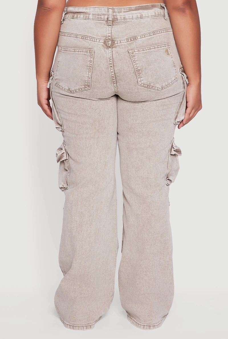 Womens Plus Size VIP Mineral Wash Straight Leg Utility Jeans, Brown, Size 19-20