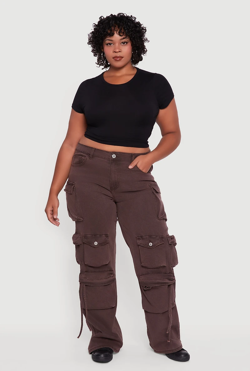 Womens Plus Size VIP Stretch Wide Leg Utility Jeans, Brown, Size 17-18