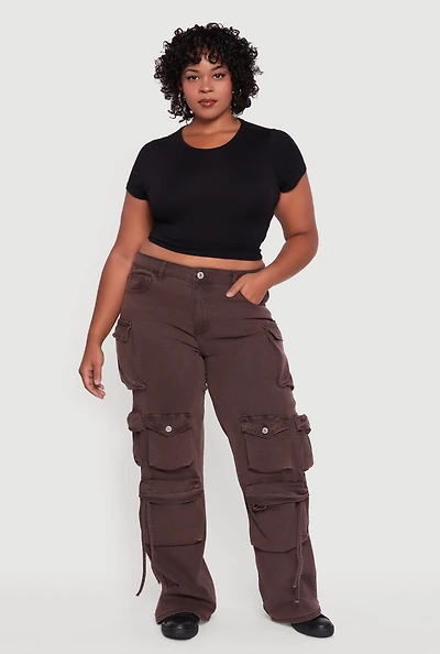 Womens Plus Size VIP Stretch Wide Leg Utility Jeans, Brown, Size 17-18