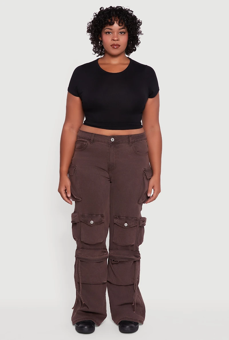 Womens Plus VIP Stretch Wide Leg Utility Jeans, Brown,