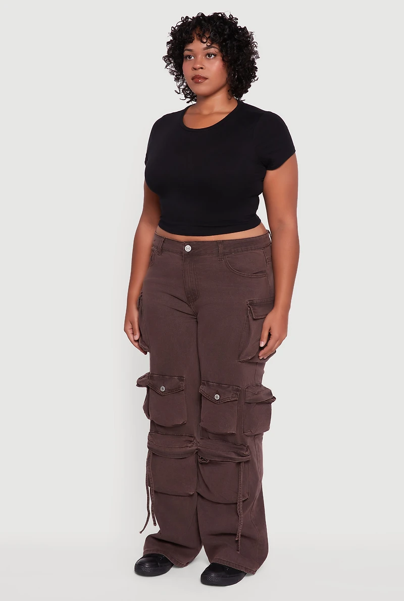 Womens Plus VIP Stretch Wide Leg Utility Jeans, Brown,
