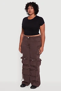 Womens Plus VIP Stretch Wide Leg Utility Jeans, Brown,