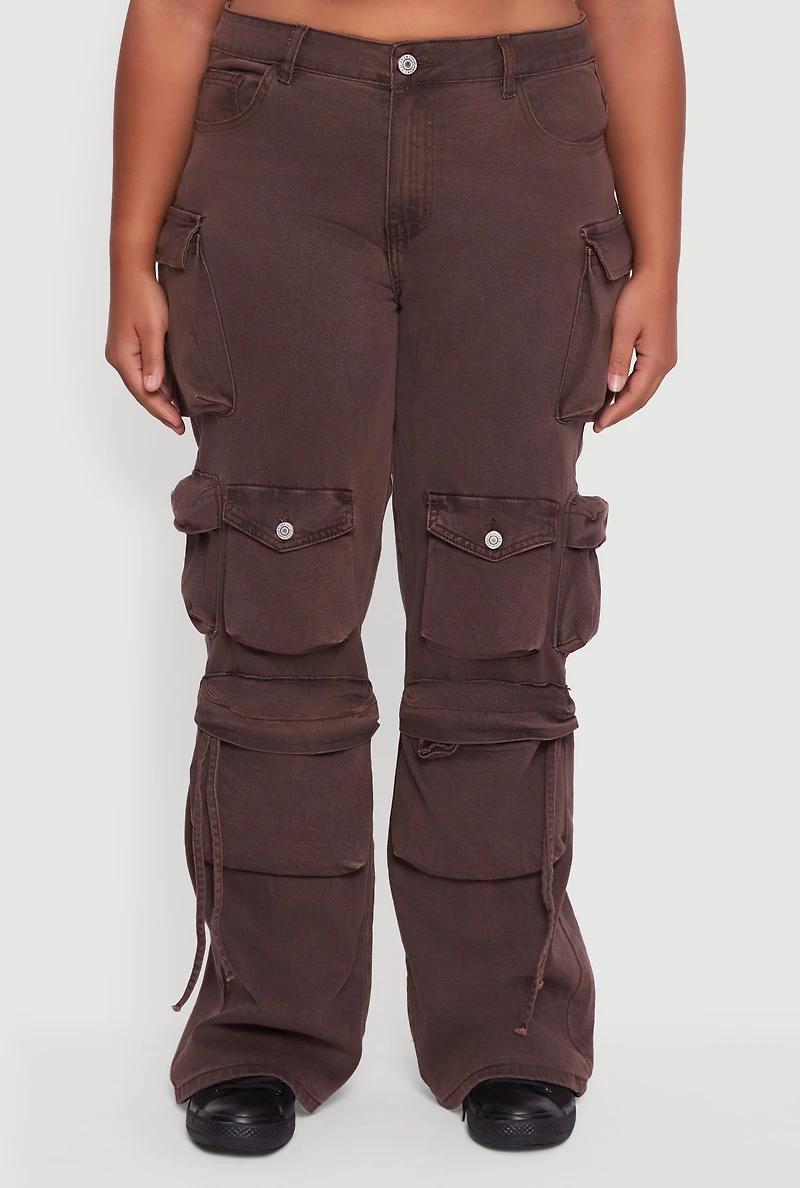 Womens Plus Size VIP Stretch Wide Leg Utility Jeans, Brown, Size 17-18