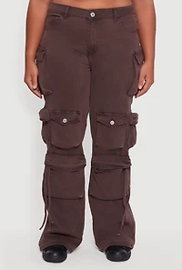 Womens Plus Size VIP Stretch Wide Leg Utility Jeans, Brown, Size 17-18