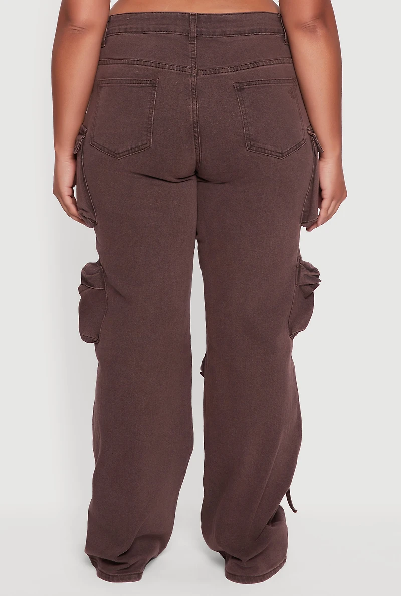 Womens Plus Size VIP Stretch Wide Leg Utility Jeans, Brown, Size 17-18