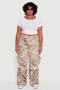 Womens Plus Size VIP Camo Wide Leg Cargo Pants, Brown, Size 15-16