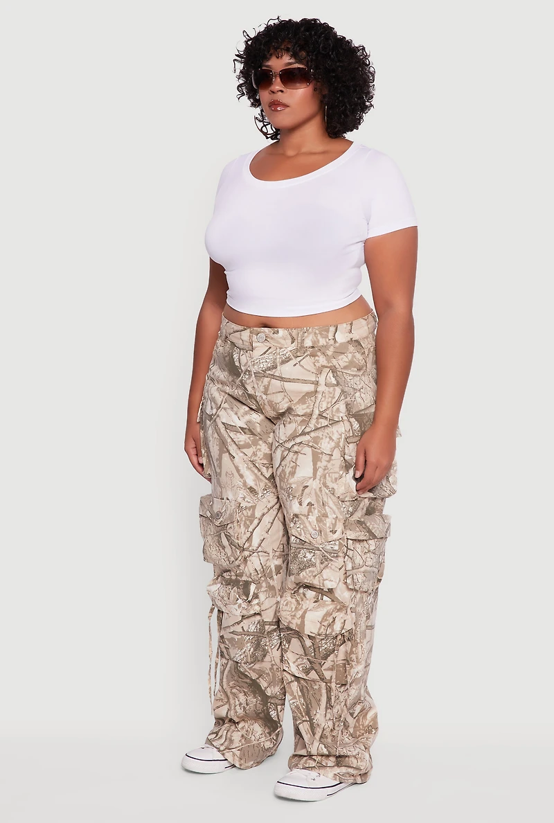 Womens Plus Size VIP Camo Wide Leg Cargo Pants, Brown, Size 15-16
