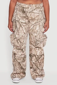 Womens Plus Size VIP Camo Wide Leg Cargo Pants, Brown, Size 13-14