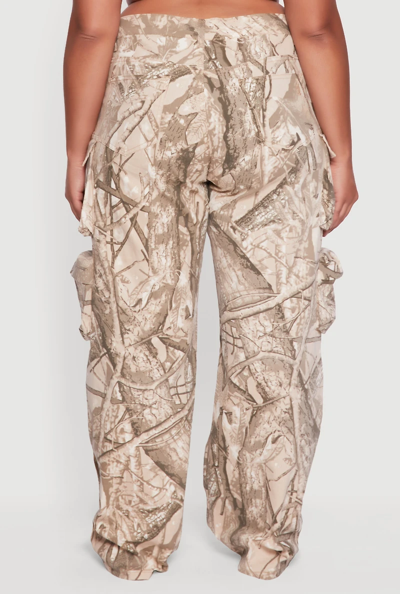 Womens Plus Size VIP Camo Wide Leg Cargo Pants, Brown, Size 15-16