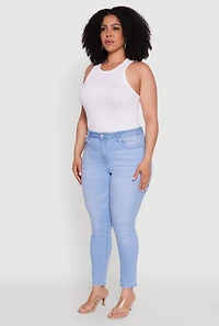 Womens Plus WAX High Waist Push Up Skinny Jeans, Blue,