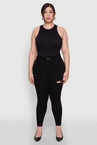 Womens Plus Size WAX Distressed High Rise Skinny Jeans, Black, Size 3X