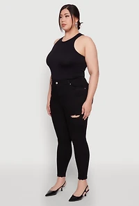 Womens Plus Size WAX Distressed High Rise Skinny Jeans, Black, Size 3X