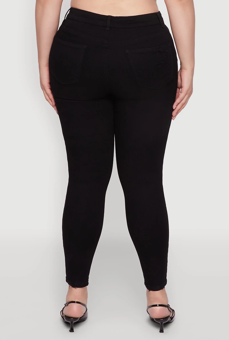 Womens Plus Size WAX Distressed High Rise Skinny Jeans, Black, Size 3X