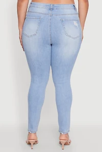 Womens Plus Size WAX Distressed High Rise Skinny Jeans, Blue, Size 3X