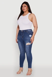 Womens Plus Size WAX Distressed High Rise Skinny Jeans, Blue, Size 1X