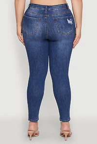 Womens Plus WAX Distressed High Rise Skinny Jeans, Blue,