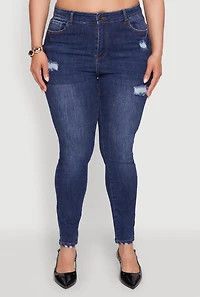 Womens Plus WAX Distressed High Rise Skinny Jeans, Blue,