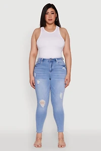 Womens Plus WAX Distressed Stretch Skinny Jeans, Blue,