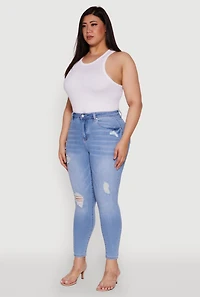 Womens Plus WAX Distressed Stretch Skinny Jeans, Blue,