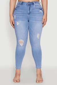 Womens Plus WAX Distressed Stretch Skinny Jeans, Blue,