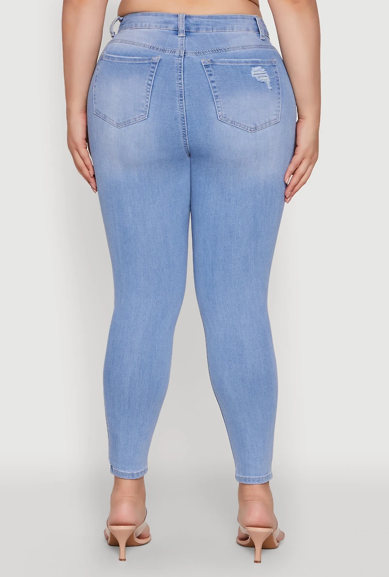 Womens Plus WAX Distressed Stretch Skinny Jeans, Blue,