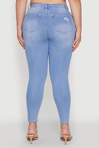 Womens Plus WAX Distressed Stretch Skinny Jeans, Blue,