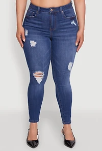 Womens Plus Size WAX Distressed Stretch Skinny Jeans, Blue, Size 20
