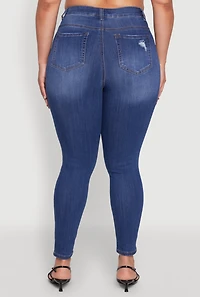 Womens Plus Size WAX Distressed Stretch Skinny Jeans, Blue, Size 20