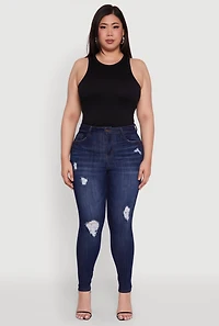 Womens Plus Size WAX Distressed Stretch Skinny Jeans, Blue, Size 14