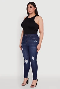 Womens Plus Size WAX Distressed Stretch Skinny Jeans, Blue, Size 14