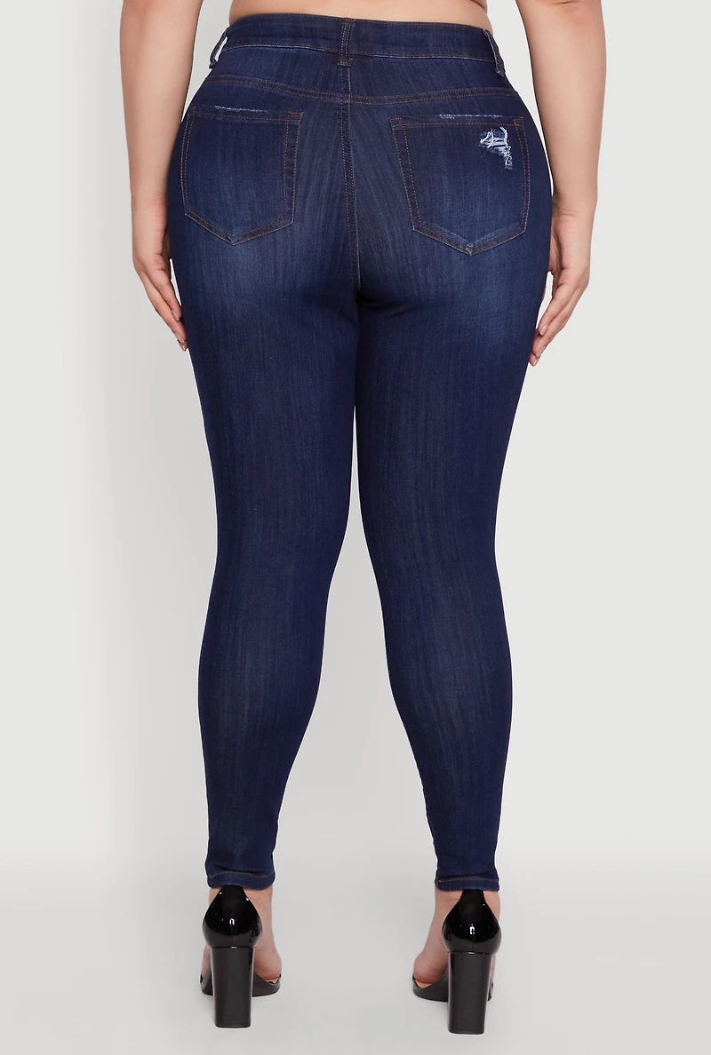 Womens Plus Size WAX Distressed Stretch Skinny Jeans, Blue, Size 14