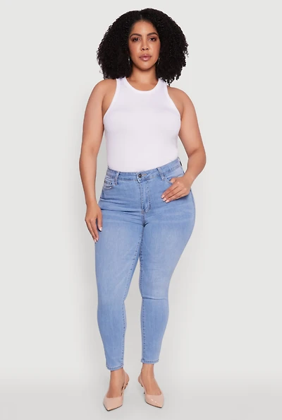 Womens Plus WAX Stylish High Waisted Skinny Jeans, Blue,