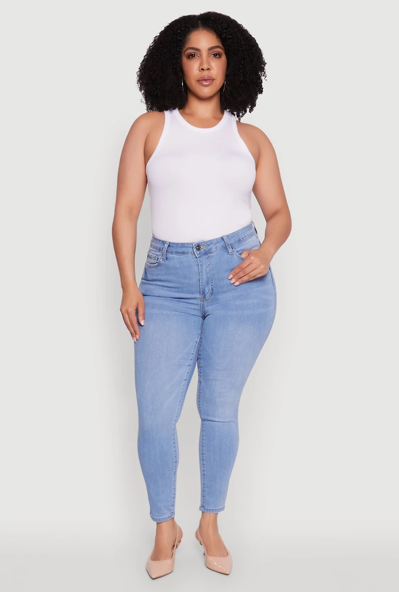 Womens Plus Size WAX Stylish High Waisted Skinny Jeans, Blue, Size 16