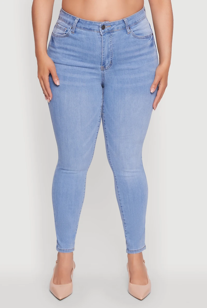 Womens Plus Size WAX Stylish High Waisted Skinny Jeans, Blue, Size 16