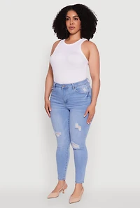 Womens Plus WAX High Waisted Distressed Skinny Jeans, Blue,