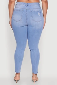 Womens Plus WAX High Waisted Distressed Skinny Jeans, Blue,
