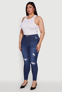 Womens Plus WAX High Waisted Distressed Skinny Jeans, Blue, Size 20