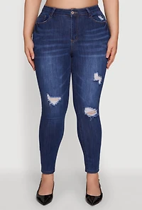 Womens Plus WAX High Waisted Distressed Skinny Jeans, Blue, Size 16