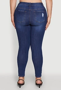 Womens Plus WAX High Waisted Distressed Skinny Jeans, Blue, Size 16