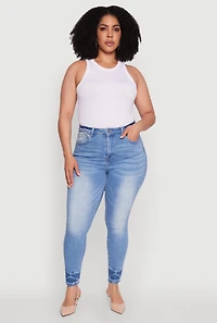 Womens Plus WAX Stylish High Waisted Crinkle Hem Skinny Jeans, Blue,